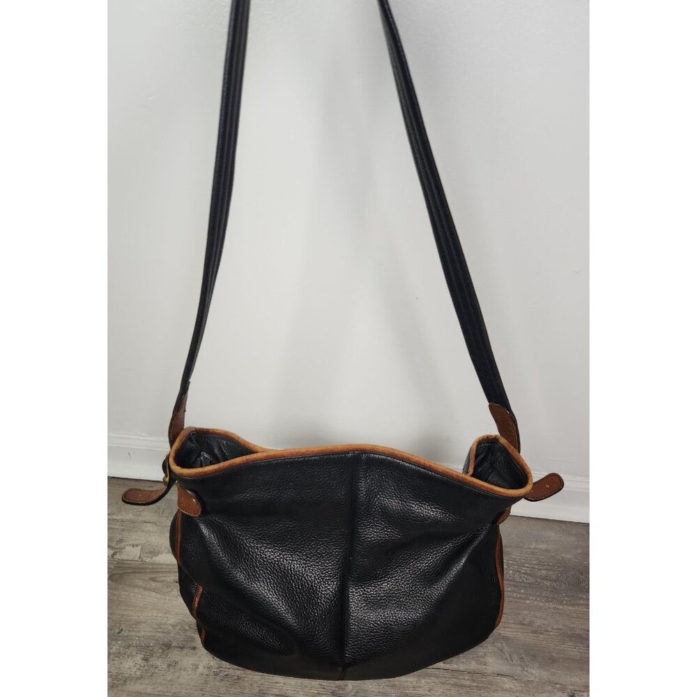 Earthbags Large Black & Brown Leather Tote / Messenger Bag